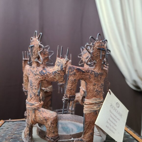 NATIVE AZTEC METAL DANCERA CANDLE HOLDER VINTAGE ZODAX PRODUCT - Picture 2 of 10